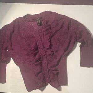 Mango Knit Purple Sweater Ruffled Cardigan